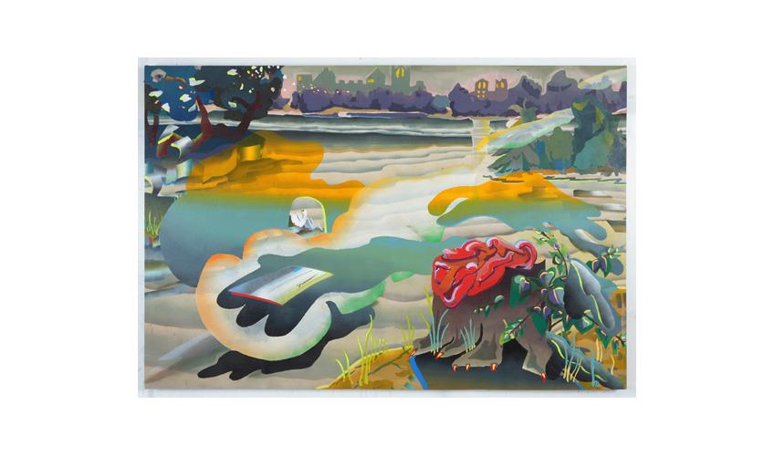 Fog, 2012  |  Oil, dye and spray paint on canvas 48" x 70"
