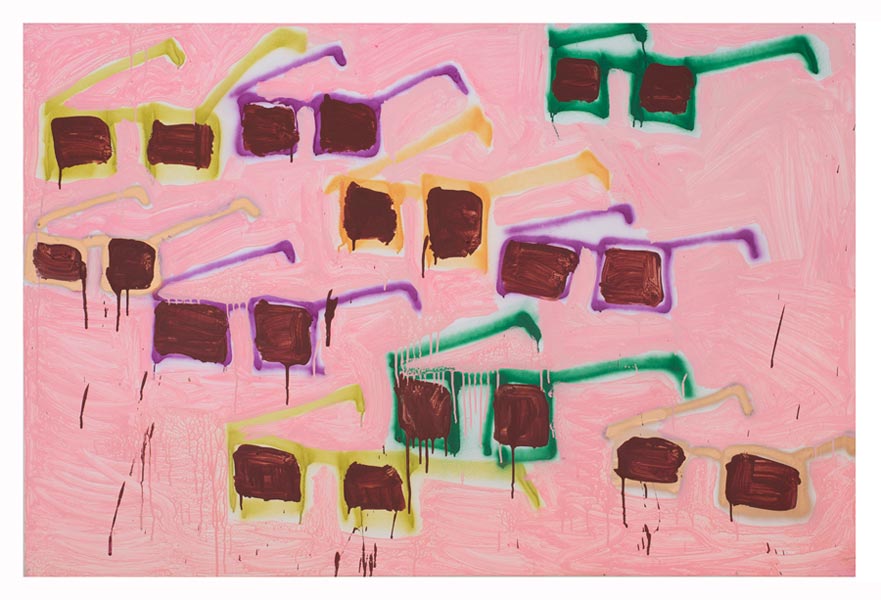 Sunglasses, 10$ and Up, 2013, Acrylic and spray-paint on canvas 5’ x 6’