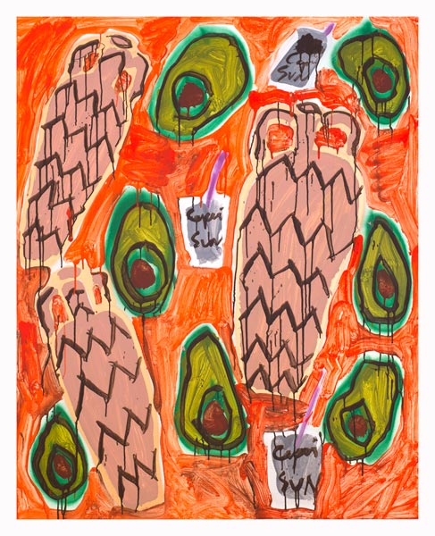 Amphora, Avocado and Capri Sun, 2013, Acrylic on canvas, 5’ x 4’