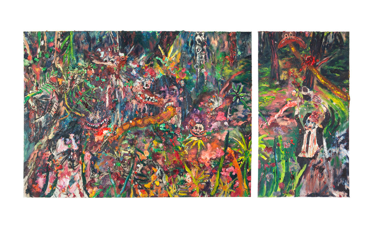 Fucked by the paradise, 2013 | Oil and charcoal on canvas, 114” x 58 1/4”