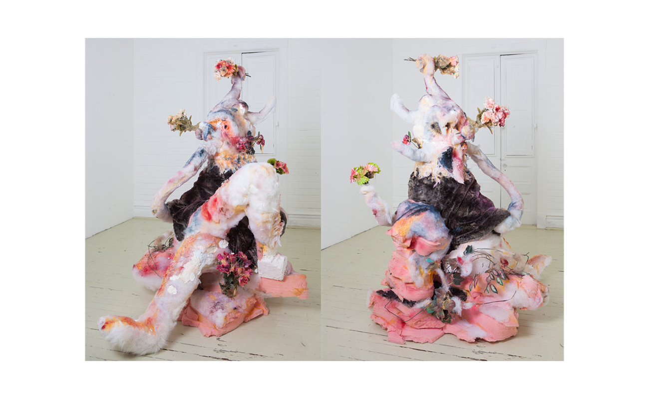 The Garden, 2013 | Foam, papier mache, synthetic hair, fabric, fiberglass, fiberfill, artificial flowers, spray paint, oil, 65” x 43” 67”