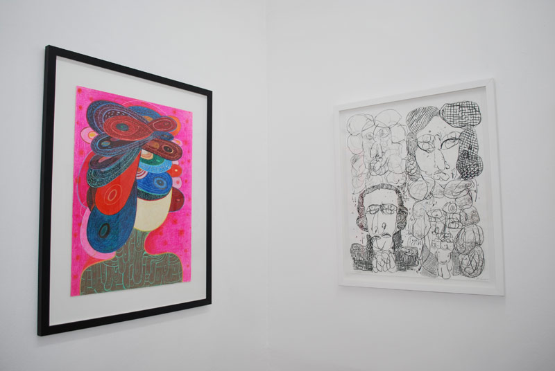 Installation view of Convoluted, with works by Richard Hull (L) and José Lerma (R), Maid's Room, San Juan, Puerto Rico