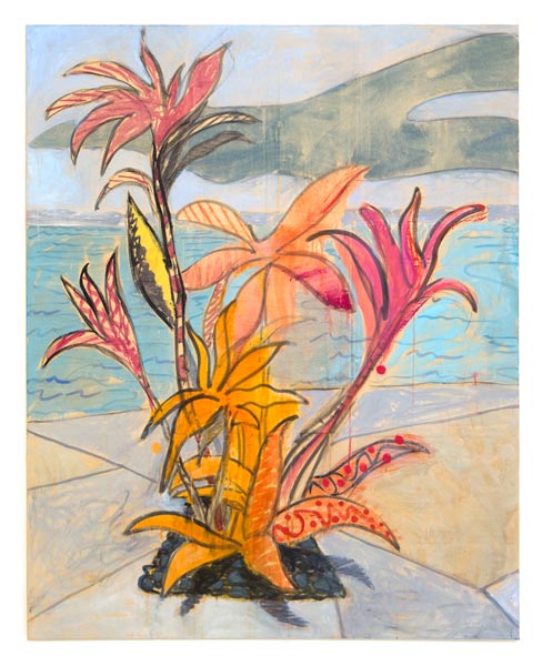 Miami Flower, 2013 | Oil, pastel, dye on paper mounted on canvas, 48” x 60"