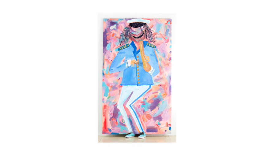 Capitán güirero, 2012  |  Acrylic on canvas, shoes, 108” x 60”