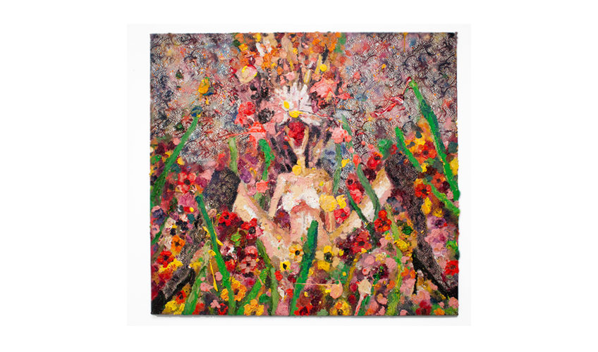 The Fishnet Party, 2011  |  Mixed media on canvas, 60" x 56"